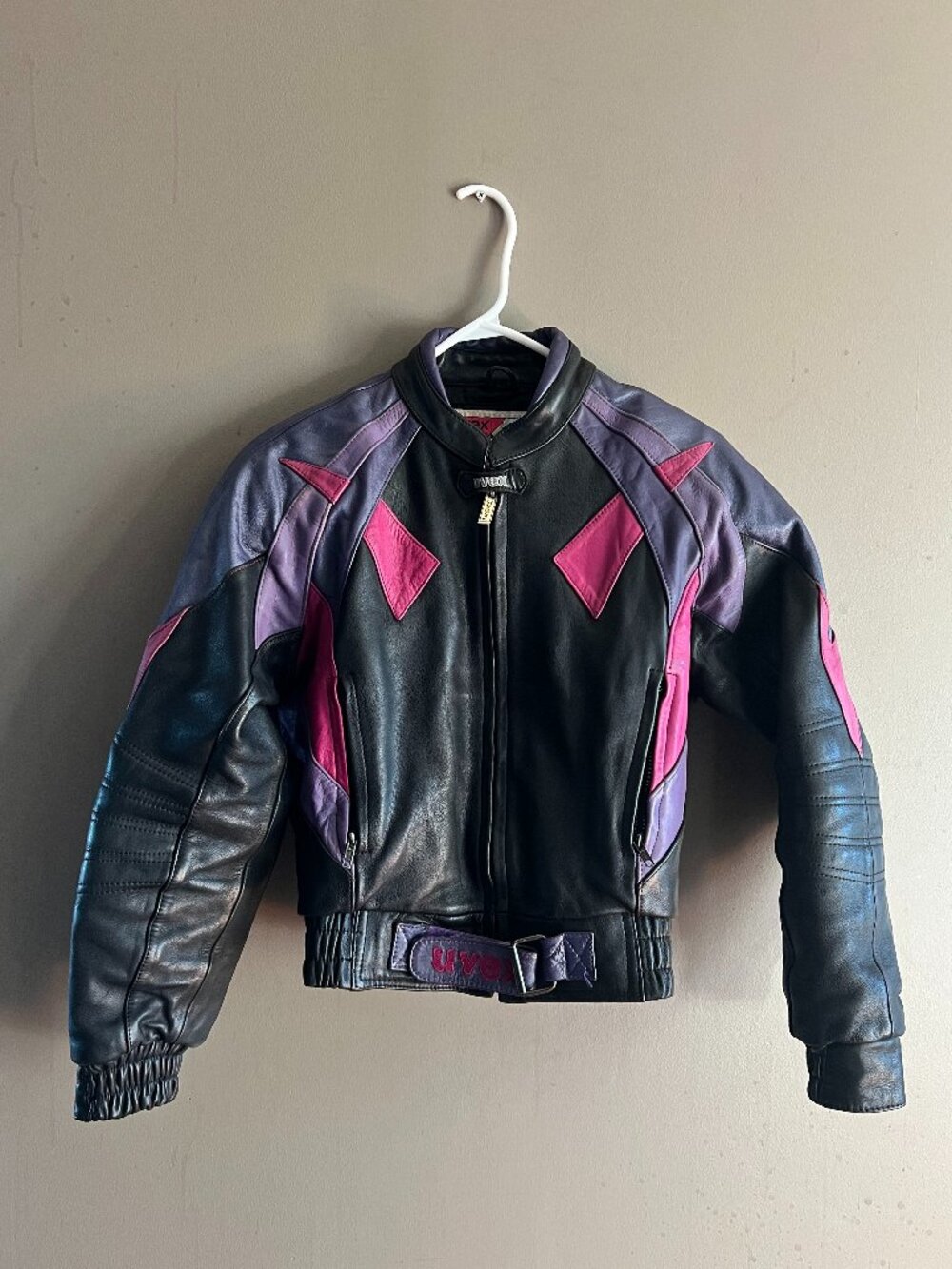 Vintage UVEX Colorblock Leather Motorcycle Jacket, size 44
